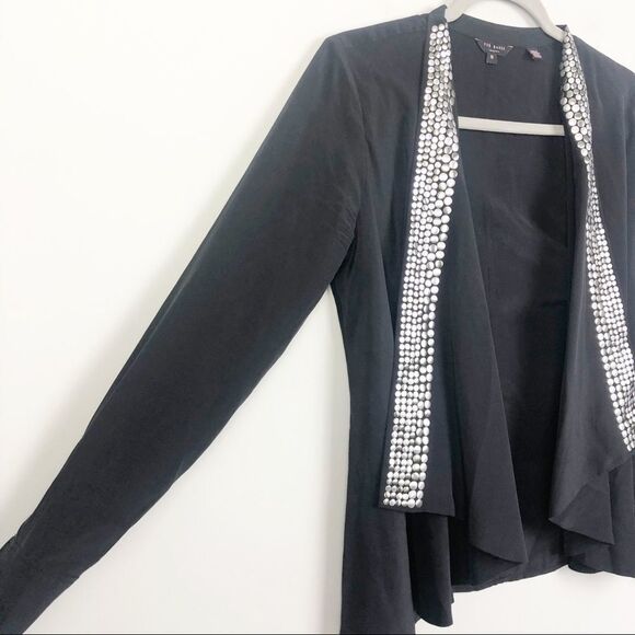 TED BAKER LONDON | Black Silk Silver Studded Open Jacket Women’s Size 0 - Picture 2 of 9